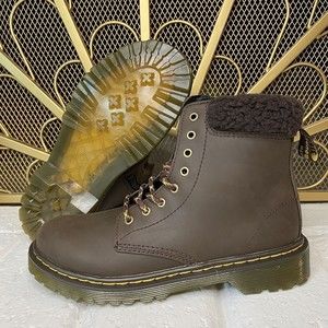 Dr. Martens Kids 1460 Pascal J Combat Boots Womens Sz 3 Brown Leather Fur Lined